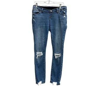 Abercrombie & Fitch Maternity Medium Wash Distressed Raw Hem Jeans Size 6L